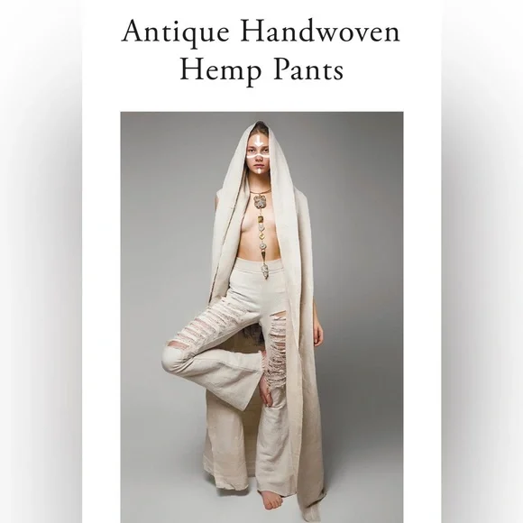 NoMad By Alina Mira Handwoven Hemp Beige Linen Pants- Size S